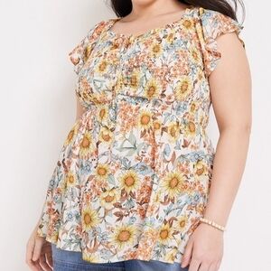 New Maurices Floral Blouse Top Plus Size Women’s 2X Short Sleeve Shirred NWT
